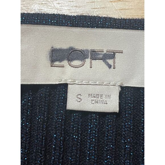 LOFT Navy Metallic Ribbed Knit Sweater Dress Long Sleeve Sz Sm NEW YEAR'S EVE - Picture 9 of 11